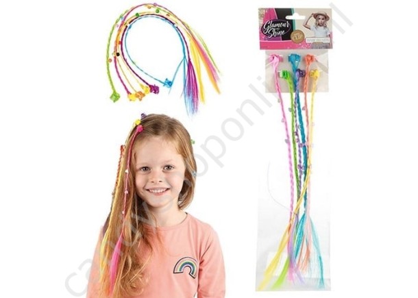 Glamour&Shine. 6x Haarlok met hartjes aan haarclip met snoepzak