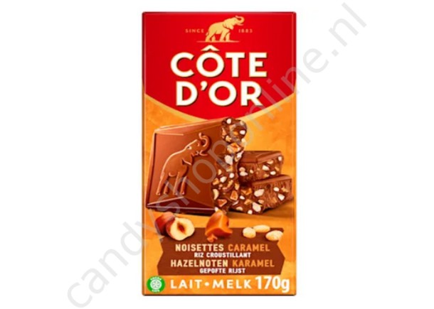 Côte d'Or  Melkchocolade met Hazelnoten, Karamel en gepofte Rijst 170gr.