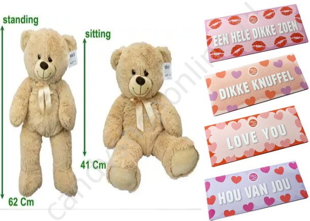 Pluche Beer 62 cm. met Voor Jou Chocolade Tablet