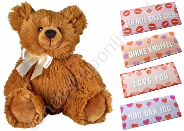 Bauer Pluche Beer Knuddel 25 cm. met Voor Jou Chocolade Tablet