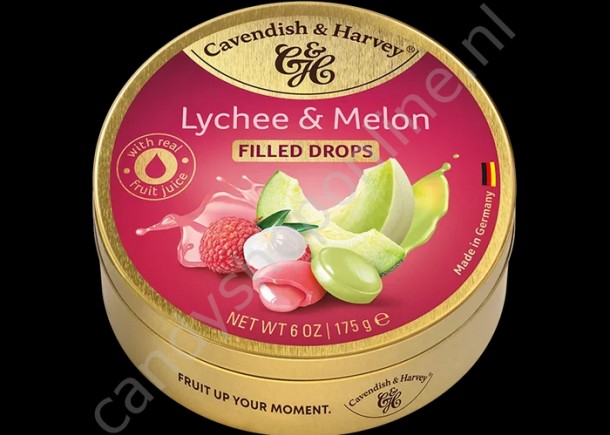 Cavendish & Harvey Filled Lychee & Melon Drops with real fruit juice 175gr.