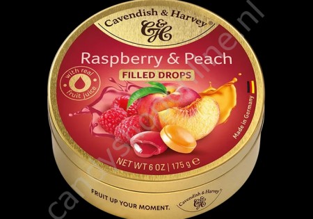 Cavendish & Harvey Filled Raspberry & Peach Drops with real Fruit Juice 175gr.