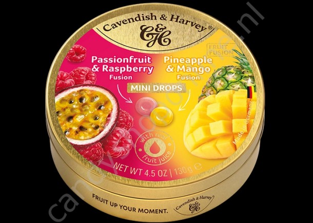 Cavendish & Harvey Fruit Fusion Drops Passievrucht & Framboos / Ananas & Mango 130gr.