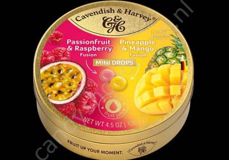Cavendish & Harvey Fruit Fusion Drops Passievrucht & Framboos / Ananas & Mango 130gr.