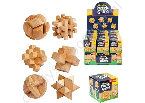 Houten 3D puzzel brain challenge met snoepzak