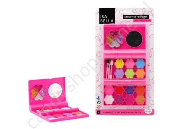 Isabella Make-Up Doos op kaart 17,5x32,5cm. met snoepzak