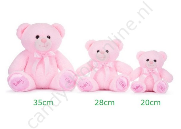 Pluche Beer Baby Roze 28cm. met snoepzak