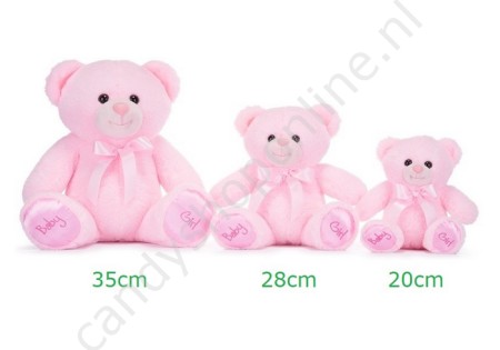 Pluche Beer Baby Roze 28cm. met snoepzak