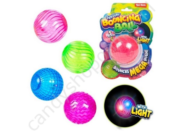 Fun Sensorische Stuiterbal 6,5cm met Licht met snoepzak