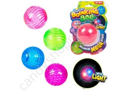Fun Sensorische Stuiterbal 6,5cm met Licht met snoepzak