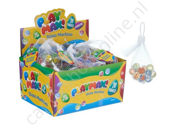 Playmax Glazen Knikkers 20stuks in netje met snoepzak
