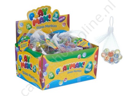 Playmax Glazen Knikkers 20stuks in netje met snoepzak