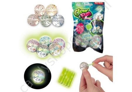 Glow n Fun Stuiterballen met Glow Sticks 5stuks 18x3,5x11cm. met snoepzak