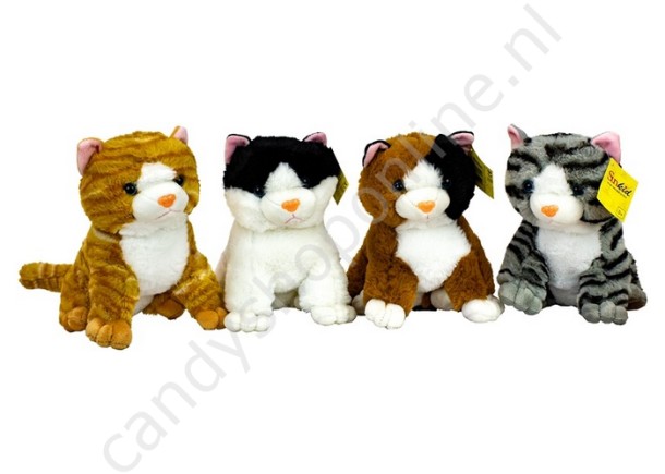 Sunkid Pluche Kat Zittend assorti 23cm. met snoepzak