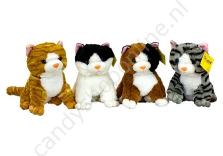 Sunkid Pluche Kat Zittend assorti 23cm. met snoepzak