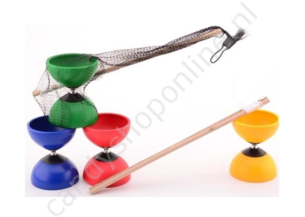  Outdoor Fun Diabolo met Houten Stokjes assorti 40cm met snoepzak