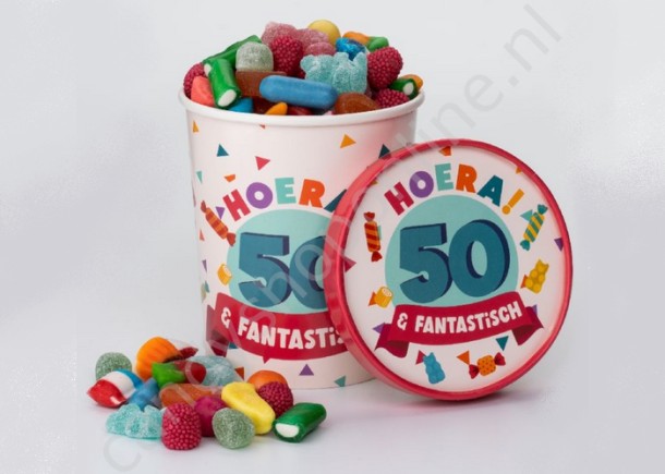 Candy Bucket "50 JAAR" met 500gr. snoepmix