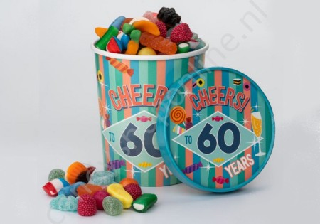 Candy Bucket "60 JAAR" met 500gr. snoepmix