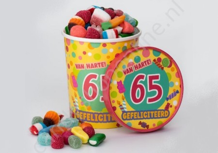 Candy Bucket "65 JAAR" met 500gr. snoepmix