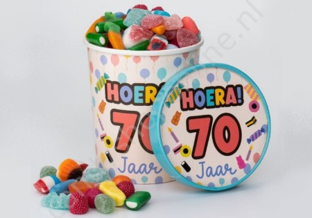 Candy Bucket "70 JAAR" met 500gr. snoepmix