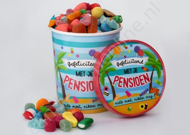 Candy Bucket "PENSIOEN" met 500gr. snoepmix