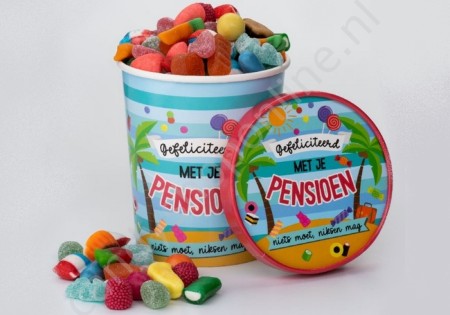 Candy Bucket "PENSIOEN" met 500gr. snoepmix