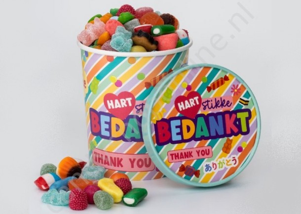 Candy Bucket "BEDANKT" met 500gr. snoepmix