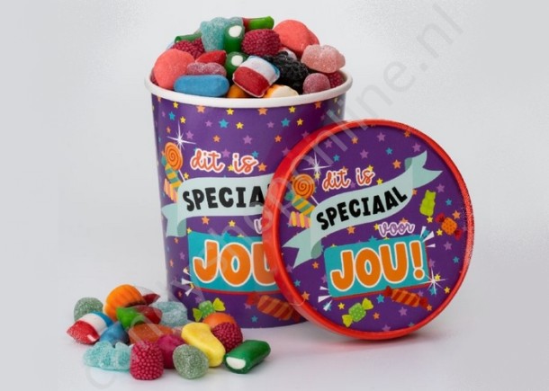 Candy Bucket "SPECIAAL VOOR JOU" met 500gr. snoepmix