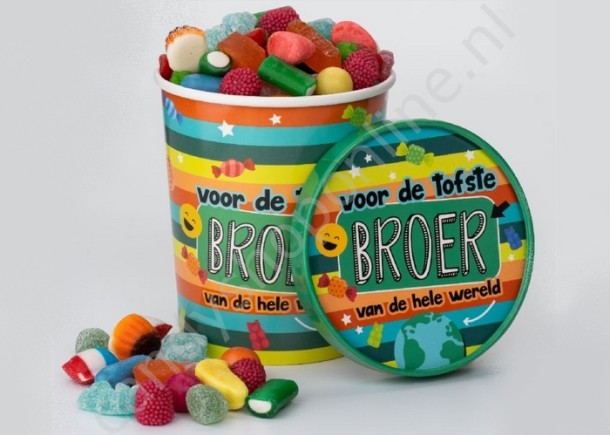 Candy Bucket "BROER" met 500gr. snoepmix