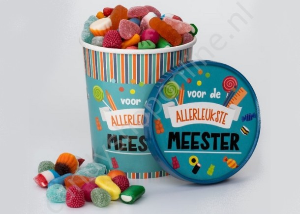 Candy Bucket "MEESTER" met 500gr. snoepmix