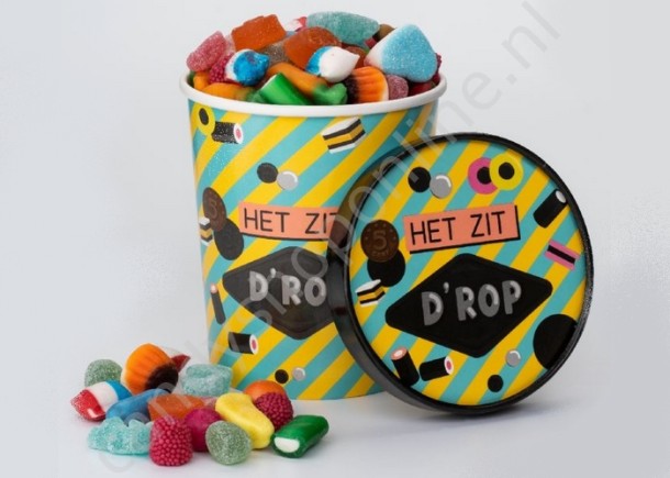 Candy Bucket "HET ZIT D'ROP" met 500gr. snoepmix