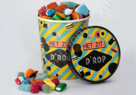Candy Bucket "HET ZIT D'ROP" met 500gr. snoepmix