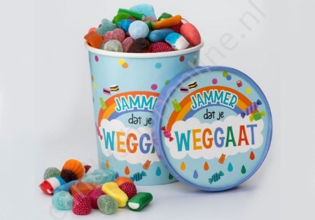 Candy Bucket "JAMMER DAT JE WEGGAAT" met 500gr. snoepmix