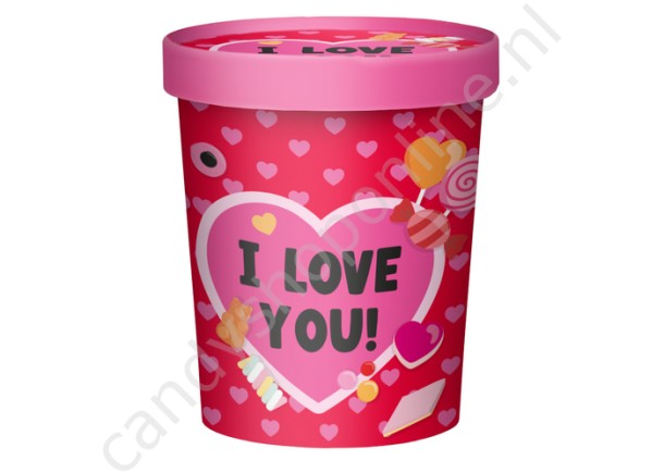 Candy Bucket "J LOVE YOU" met 500gr. snoepmix