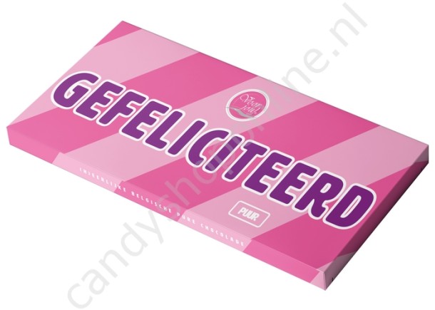 Wensreep Voor Jou Gefeliciteerd Puur 70gr.(Pure chocolade)(rose streep)