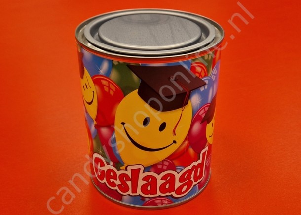 Blik Geslaagd smiley 500gr.