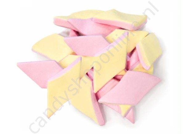 Belgische Ruitspekjes roze/geel ±9cm.