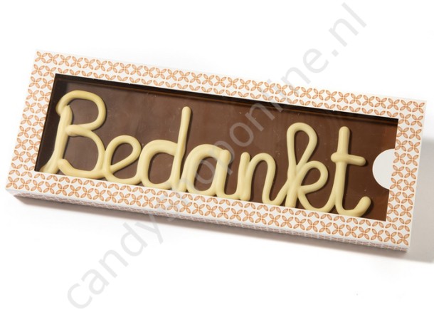 Belgische Chocolade Tablet in Luxe Doos "Bedankt" ±250gr.