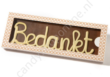 Belgische Chocolade Tablet in Luxe Doos "Bedankt" ±250gr.