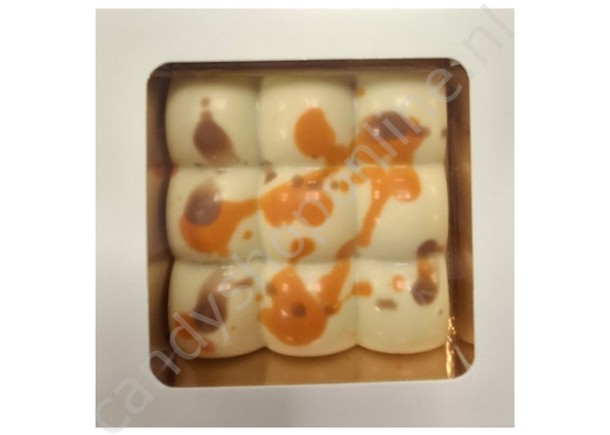 Belgische Witte Chocolade Reep Biscotto karamelvulling in Luxe Doos ±75gr.