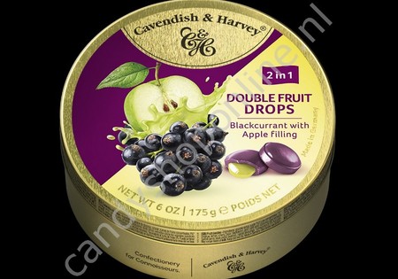 Cavendish & Harvey Double Fruit Drops Blackcurrant with Apple filling 175gr.