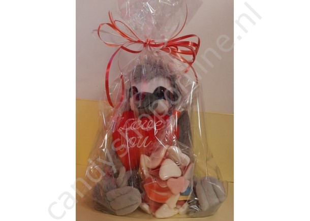 Pluche Luiaard met Hart 25 cm. met blokzak Hartenmix