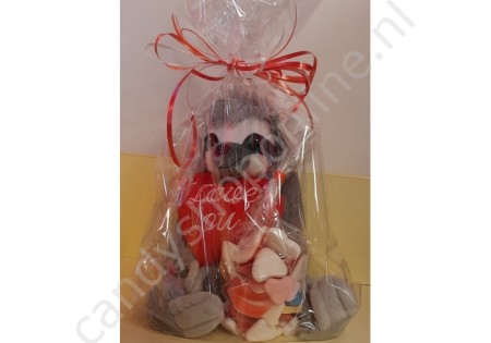 Pluche Luiaard met Hart 25 cm. met blokzak Hartenmix