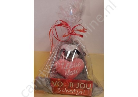 Pluche Luiaard met Hart 25 cm. met Chocolade Tablet Schatje