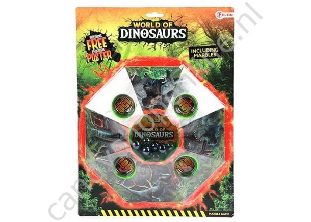 World of Dinosaurs Knikkerpot + 4 knikkers 35x24cm. met snoepzak