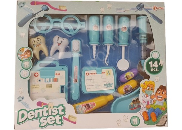 Tandartsset met spuit en andere accessoires 29x50cm. met snoepzak