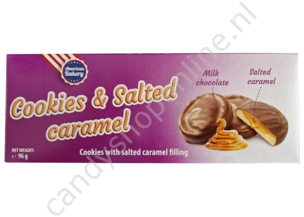 American Bakery Cookies & Salted Caramel biscuit with salted caramel filling 96gr.