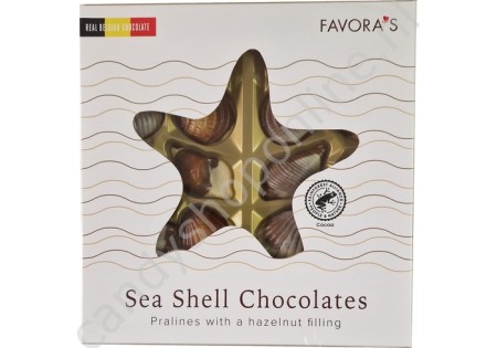 Favora's  Sea Shell Belgian Chocolate with hazelnut filling 250 gram