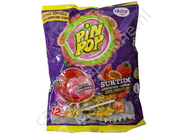 Aldor Pin Pop Chewing Gum Surtido (watermelon, passion fruit, strawberry) 12pcs. 192gr.